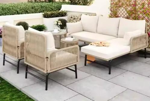 6-delige Tuinloungeset – Touw, IJzer en Kussens inbegrepen, Tuin en Terras, Tuinsets en Loungesets, Nieuw, Verzenden