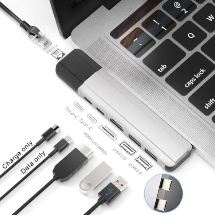 6 in 1 USB-C Hub voor Macbook Pro / Air - USB 3.0 / Type C /, Computers en Software, Pc- en Netwerkkabels, Nieuw, Verzenden
