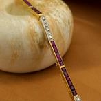 18 Krt. Gouden staafjes schakel armband met robijn en dia..., Gebruikt, Overige kleuren, Ophalen of Verzenden, Met edelsteen