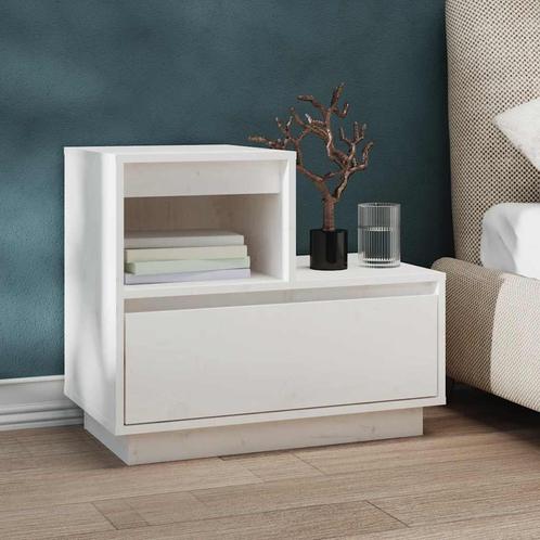 vidaXL Nachtkastje 60x34x51 cm massief grenenhout wit, Huis en Inrichting, Slaapkamer | Nachtkastjes, Nieuw, Minder dan 45 cm