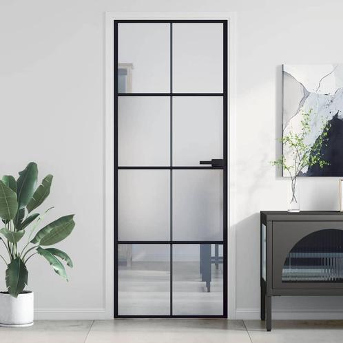 vidaXL Binnendeur smal 76x201,5 cm gehard glas en aluminium, Doe-het-zelf en Verbouw, Deuren en Horren, Nieuw, Verzenden