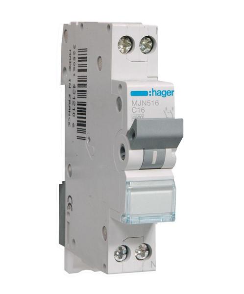 Hager installatieautomaat / 1-polig + nul, C16A / MJN516, Doe-het-zelf en Verbouw, Elektra en Kabels, Nieuw, Ophalen of Verzenden