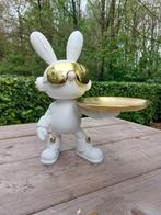 Beeld, white rabbit with gold tray - 33 cm - hoogwaardig