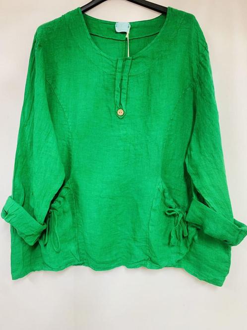 Linnen top met ronde hals - lange mouwen - voor zakken -, Kleding | Dames, T-shirts