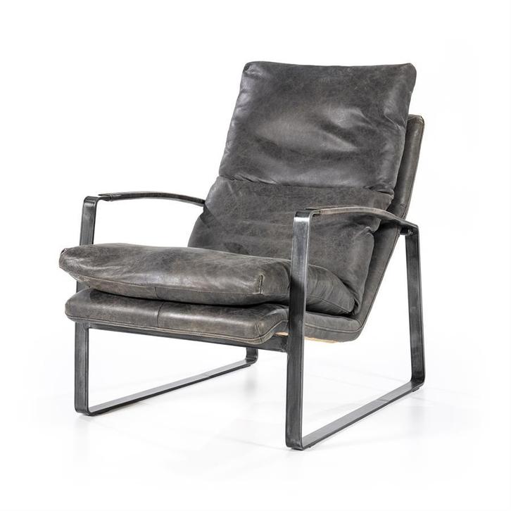 Fauteuil Lex - antraciet vintage leer, Huis en Inrichting, Fauteuils, Nieuw, Ophalen of Verzenden