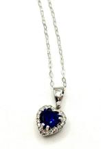 Ketting met hanger - 18 karaat Witgoud Saffier - Diamant