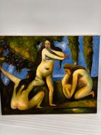 Baadsters Handgeschilderde interpretatie naar Paul Cézanne, Huis en Inrichting, Ophalen of Verzenden, Gebruikt