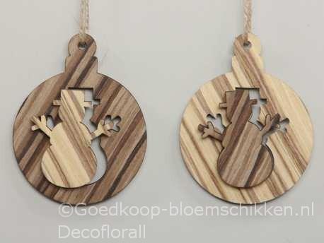 Hangers houten ballen 8cm. met sneeuwman 2d naturel set van, Hobby en Vrije tijd, Knutselen, Nieuw, Ophalen of Verzenden
