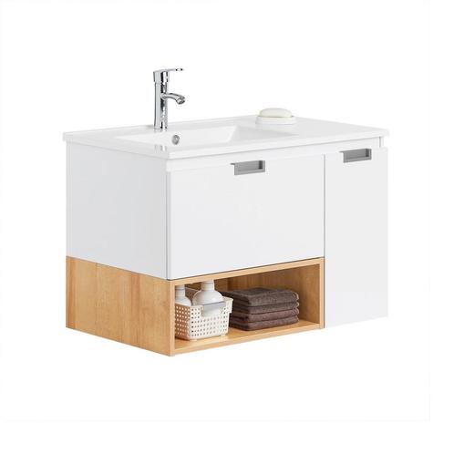 Tweedekans | SoBuy BZR178-WN Wastafelonderkast met wastafel, Huis en Inrichting, Woonaccessoires | Spiegels, Zo goed als nieuw
