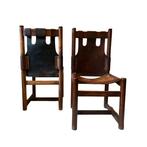 Stoel - Hout, Leder - Twee leren stoelen uit de jaren 1970