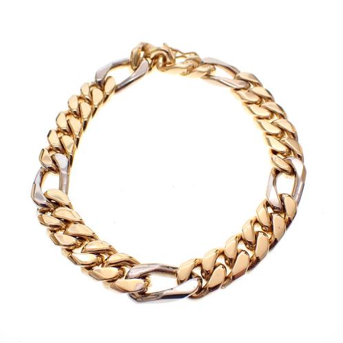 Massief bicolor gouden Figaro schakel armband; Erinç | 21 c, Sieraden, Tassen en Uiterlijk, Armbanden, Overige kleuren, Gebruikt