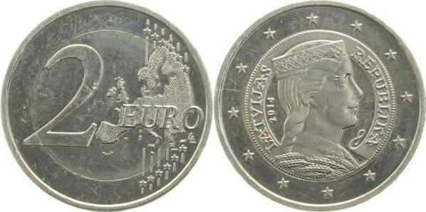 2 Euro 2014 Lettland Latvijas Fehlpraegung Monometall, Postzegels en Munten, Munten | Europa | Niet-Euromunten, Verzenden