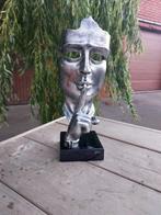 Beeld, artistic Statue head on block  THE SILENCE  42 cm