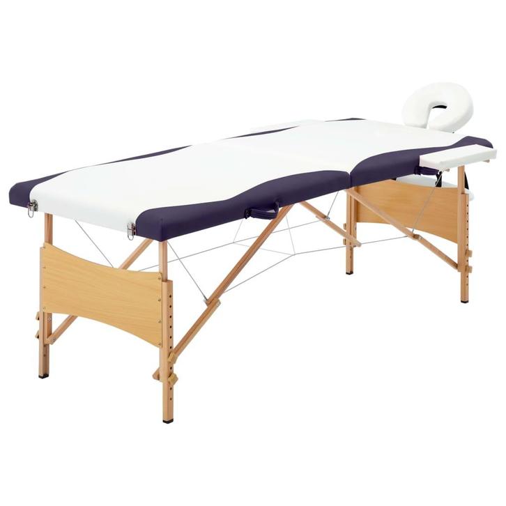 vidaXL Massagetafel inklapbaar 2 zones hout wit en paars, Sport en Fitness, Massageproducten, Nieuw, Verzenden