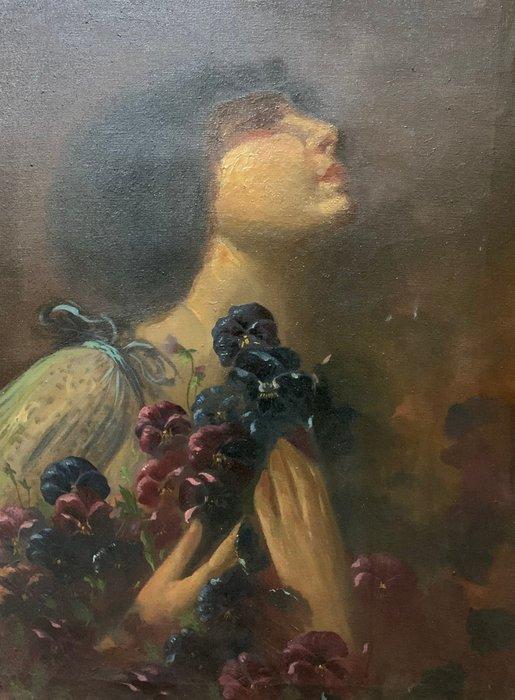 Italiaanse school (XIX) - Donna con viole, Antiek en Kunst, Kunst | Schilderijen | Klassiek