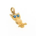 Gouden hanger van een uil met turquoise ogen (uniek), Ophalen of Verzenden, Gebruikt, Goud, Overige merken
