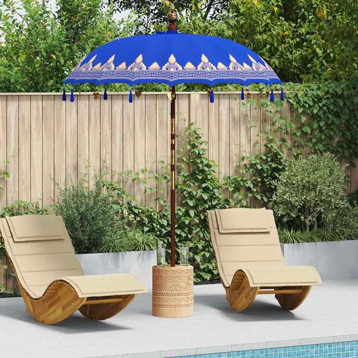 vidaXL Balinese Parasol Blauw (180-190) x 260 cm, Tuin en Terras, Parasols, Nieuw, 1 tot 2 meter, Verzenden