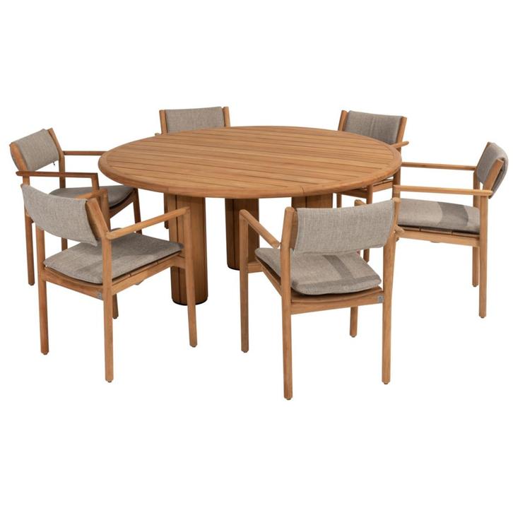 Corsica Levi dining tuinset 7 delig 160 cm rond teak 4, Tuin en Terras, Tuinsets en Loungesets, Nieuw, Teakhout, Ophalen of Verzenden