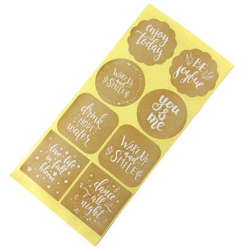80 stickers labels assortiment bruin met wit opdruk, Huis en Inrichting, Woonaccessoires | Kunstplanten en Kunstbloemen, Nieuw