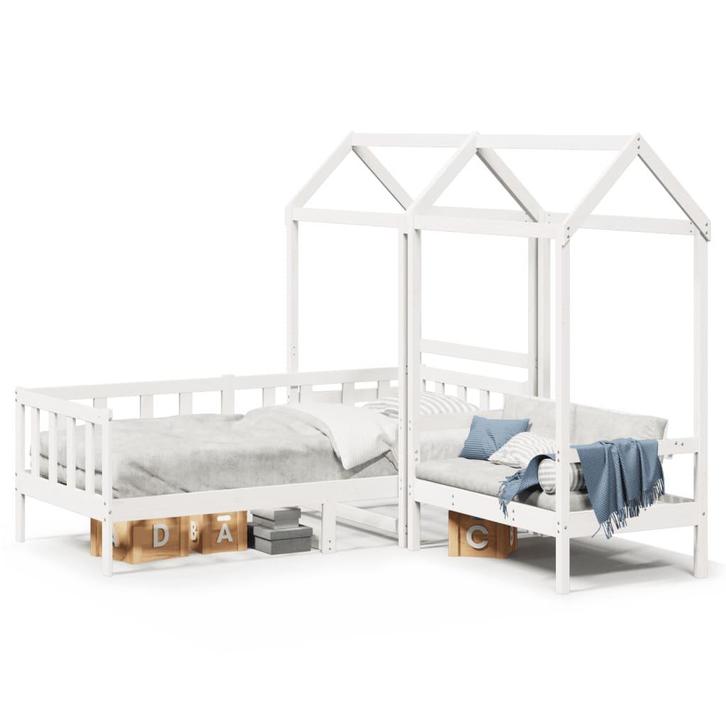 vidaXL Kinderbed met huisje en bankje massief grenenhout wit, Huis en Inrichting, Slaapkamer | Bedden, 80 cm, 200 cm, Wit, Eenpersoons