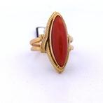 Ring - 18 karaat Geel goud Koraal - JAREN 60, Sieraden, Tassen en Uiterlijk, Ringen, Nieuw