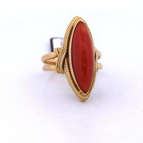 Ring - 18 karaat Geel goud Koraal - JAREN 60, Sieraden, Tassen en Uiterlijk, Ringen