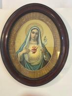 Lijst - Heilige Hart Maria - 60 cm - Antiek - Glas, Hout,, Antiek en Kunst
