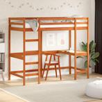 vidaXL Hoogslaper met bureau massief grenenhout wasbruin, 100 cm, Eenpersoons, Bruin, Verzenden