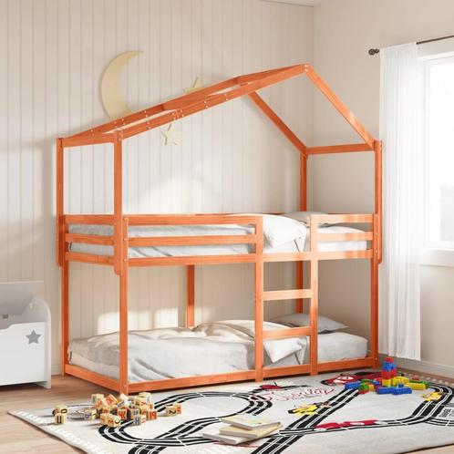 vidaXL Stapelbed met dak massief grenenhout wasbruin 80x200, Huis en Inrichting, Slaapkamer | Bedden, 80 cm, 200 cm, Bruin, Eenpersoons