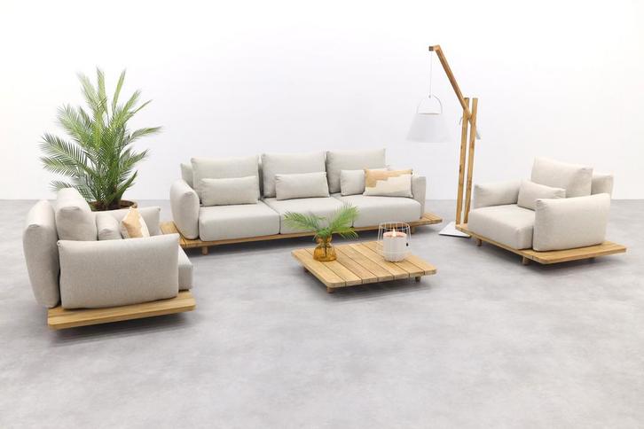 Suns Bora loungeset - Gravel natural teak - 4-delig OP=OP, Tuin en Terras, Tuinsets en Loungesets, Loungeset, Nieuw, Hout, Verzenden