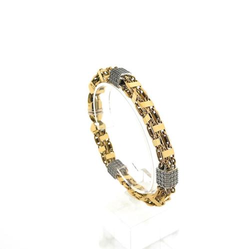 18 Krt. Gouden magnum schakel armband met zirconia | 24,5 cm, Sieraden, Tassen en Uiterlijk, Armbanden, Overige kleuren, Gebruikt