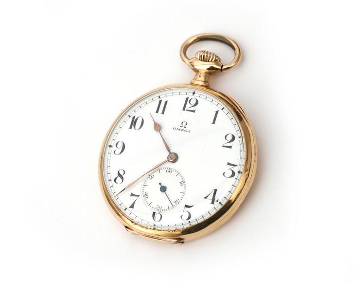Een 14 krt. geelgouden Omega zakhorloge, Sieraden, Tassen en Uiterlijk, Horloges | Antiek