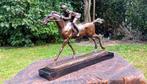 sculptuur, jockey te paard - 22 cm - brons marmer
