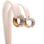 Bicolor gouden oorringen met zirconia | Ø 14 mm (creolen), Gebruikt, Overige kleuren, Ophalen of Verzenden, Met edelsteen