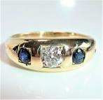 Ring - 14 karaat Geel goud Diamant  (Natuurlijk) - Saffier -