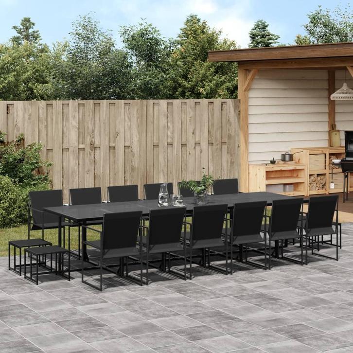 vidaXL 17-delige Tuinset textileen zwart, Tuin en Terras, Tuinsets en Loungesets, Tuinset, Nieuw, 6 zitplaatsen, Rvs, Verzenden