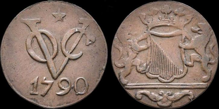 Netherlands Utrecht Voc copper duit 1790 koper, Postzegels en Munten, Munten | Europa | Niet-Euromunten, Verzenden