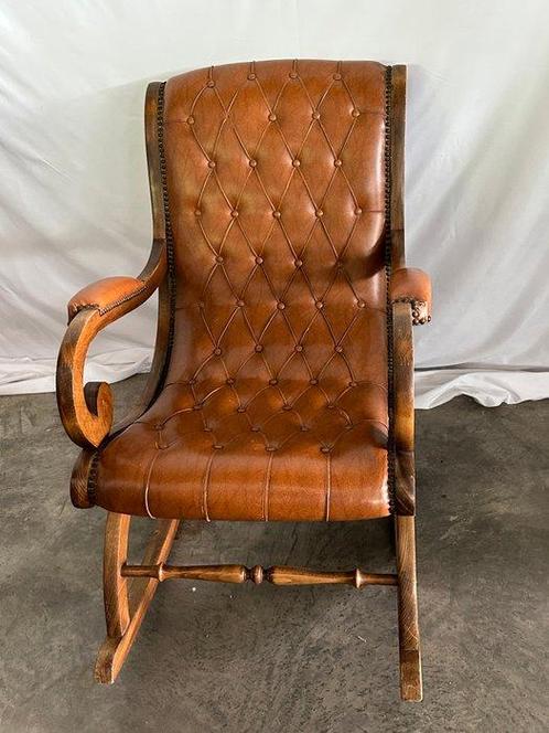 Schommelstoel - Hout, Leder - schommelstoel, Antiek en Kunst, Curiosa en Brocante