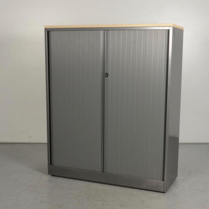 Roldeurkast Ahrend - Grijs - 145 x 120 cm - Ahorn topblad -, Huis en Inrichting, Kasten | Roldeurkasten en Archiefkasten, Ophalen of Verzenden