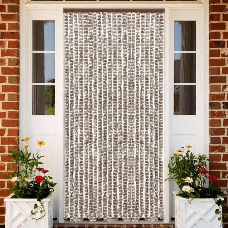 vidaXL Vliegengordijn 56x200 cm chenille taupe en wit, Huis en Inrichting, Stoffering | Gordijnen en Lamellen, Nieuw, Verzenden