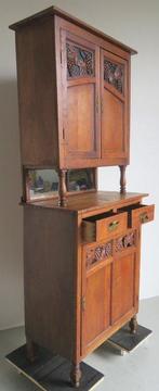 Kast - Eik, Glas - Wijnkast, Antiek en Kunst