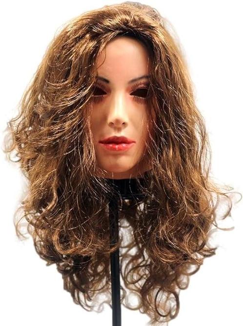 Vrouwenmasker Deluxe (bruin krullend haar), Kleding | Dames, Carnavalskleding en Feestkleding, Nieuw, Verzenden