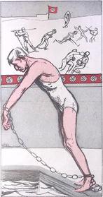 Spotprent over Joodse deelname in de Olympische Spelen in..., Antiek en Kunst, Kunst | Litho's en Zeefdrukken, Verzenden