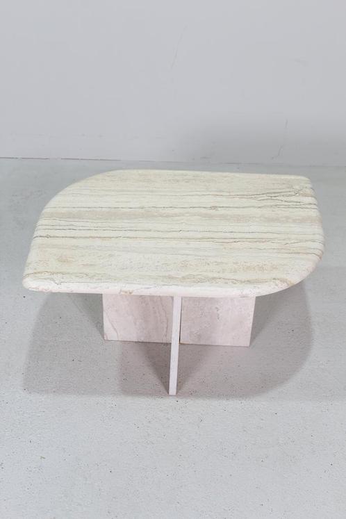 Vintage travertin salontafel, bijzettafel - natuursteen, Huis en Inrichting, Tafels | Bijzettafels, 60 cm of meer, Minder dan 55 cm