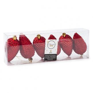 Dennenappel kerst ornament | Decoris | 6 stuks (Rood), Diversen, Kerst, Nieuw, Verzenden