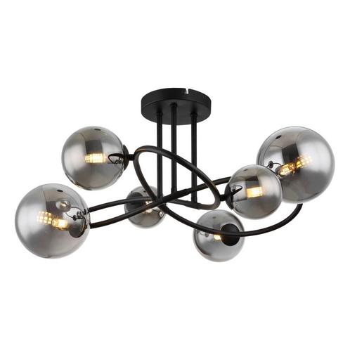 Plafondlamp RIHA 3.50 Watt G9 Matt zwart - 6 Licht Smoked, Huis en Inrichting, Lampen | Plafondlampen, Metaal, Ophalen of Verzenden