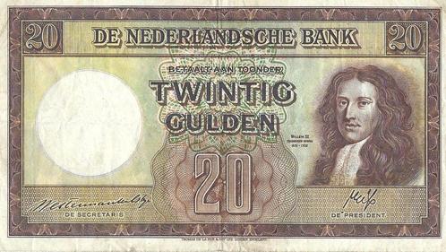 Bankbiljet 20 gulden 1945 Stadhouder Willem III Zeer Fraai, Postzegels en Munten, Bankbiljetten | Nederland, Verzenden