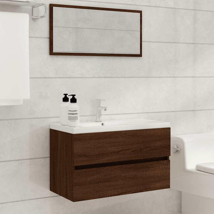 vidaXL 2-delige Badkamermeubelset bewerkt hout bruin, Huis en Inrichting, Badkamer | Badkamermeubels, Nieuw, Verzenden