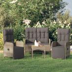 vidaXL 3-delige Tuinset met kussens poly rattan grijs, Verzenden, Nieuw, Rotan, Tuinset