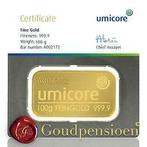 100 Gram Umicore Goudbaar met Certificaat 999,9 Puur Goud, Ophalen of Verzenden, Goud